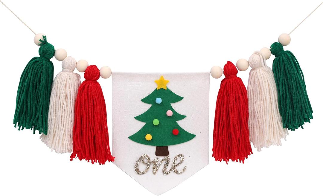 Christmas 1st Birthday High Chair Banner  Christmas Tree Themeone First Birthday Tassel Garland for Boys and Girls, Winter Holiday 1st Bday Cake Smash Props, Winter Wonderland Party Decor