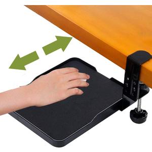 FUZADEL Ergonomic Mouse Tray Desk Attachment Mouse Platform Slide Out Extension Clamp On Wrist Rest Pad Under Desk Shelf (Black)