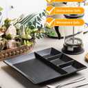 LAUCHUH Divided Serving Platters, 11 x 11 inch Porcelain Chip & Dip Serving Set Dinner Serving Tray 4 -Compartment Serving Dishes for Christmas, Candy, Nuts,Veggies, Snacks and Sauce, Black