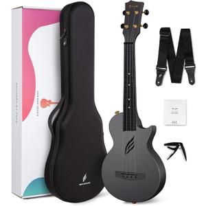 Enya Nova U Concert Ukulele 23 Carbon Fiber Waterproof Travel Ukulele for Beginners & Adult, Lightweight Durable Body with Beginner Kit (Case, Strap, Capo, Strings)