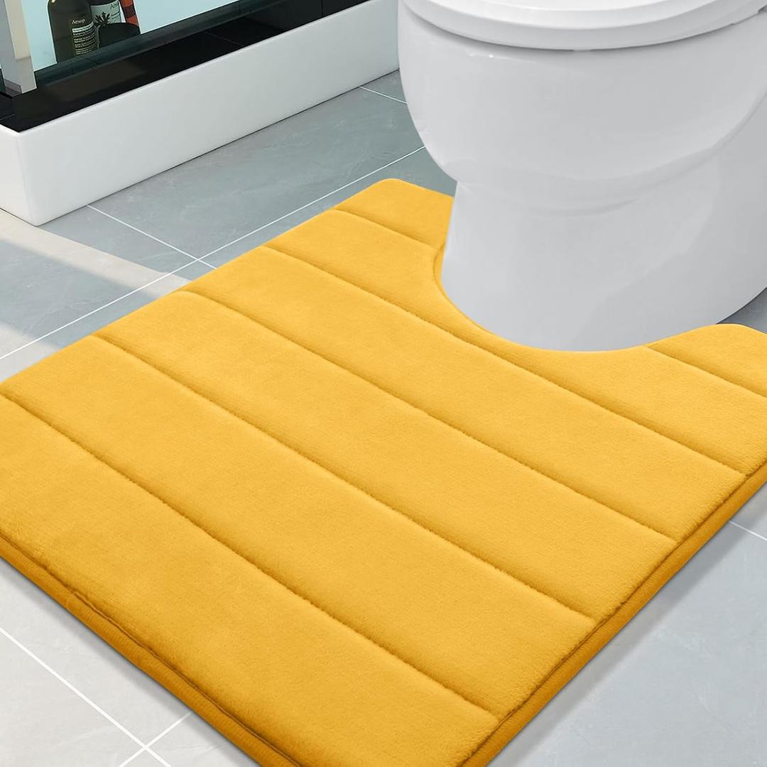 Buganda Memory Foam U-Shaped Contour Toilet Rugs, Non Slip Absorbent, Thick Soft Washable Bathroom Mat, Floor Carpet Bath Rugs Mat for Toilet Base (24" x 20", Yellow)