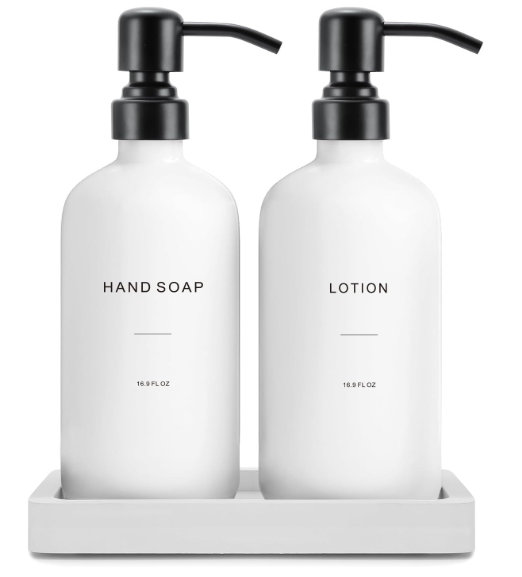 Prus Waso White Soap Dispenser Bathroom Set, Hand and Lotion Dispenser with Pump, Perfect for Bathroom Essentials for New Home. (Silver & White)