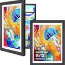 KINLINK 9x12 Kids Art Frame Set of 2, Solid Wood Kids Artwork Frames Changeable with Front Opening Hold 150 Pictures, Art Frames for Kids Art 