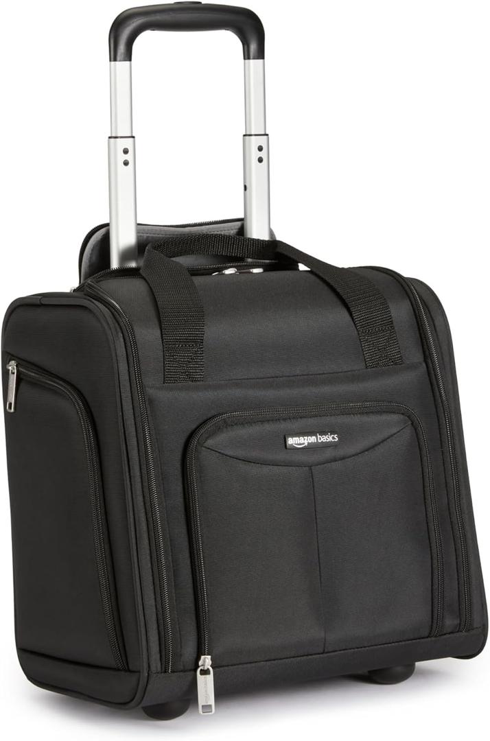Amazon Basics Underseat Carry-On Luggage with Wheels and Handle, 14" Rolling Travel Bag, Fits Under the Seat, Black