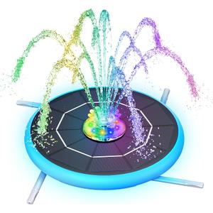 AISITIN 6.5W Solar Water Fountain Pump with Colorful LED Light & 3000mAh Battery, Solar Fountain Pump with Multiple Nozzles & 4 Fixers for Bird Bath, Garden, Pond, Fish Tank, Pool and Outdoor