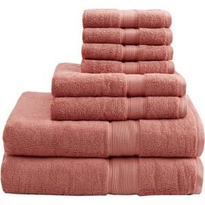 Madison Park 800GSM Bathroom Towel Set of 8 100% Cotton Bath Towel Set for Bathroom Luxurious Highly Absorbent 2 Bath Towels 2 Hand Towels 4 Washcloths Quick Dry Spa Quality Coral