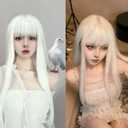 Long Straight White Wig for Women,White Wig with Bangs Heat Resistant Synthetic Womens Hair Wigs for Cosplay Party Halloween