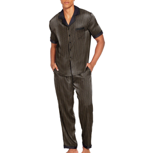Ekouaer Men Satin Silk Pajamas Set 2 Piece Button Down Sleepwear Long Pants Loungewear with Pockets L