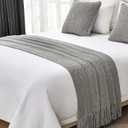 Grey Knit Bed Runner for Queen Size Bed Solid Color Woven Bed Scarf with Tassel Boho Modern Bed Runner Scarves Decoration for Bedroom Home Hotel (91 x 28 Inches, 1 Piece)