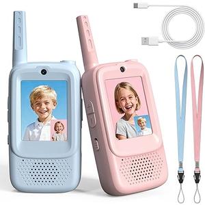 Rush Deer Video Walkie Talkies for Kids, 2 Pack Rechargeable Video Intercom Kids Walkies Talkies with HD Camera & Voice, Indoor Outdoor Games,Camping, Hiking for Boys Girls 314,Blue/Pink