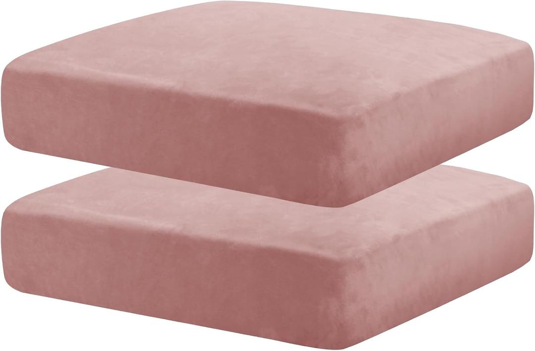 MAXIJIN Velvet Stretch Cushion Covers Couch Cushion Slipcovers Loveseat Sofa Cushion Covers for Individual Cushions with Elastic Bottom (2 Piece Loveseat Cushion Covers, Dusty Pink)