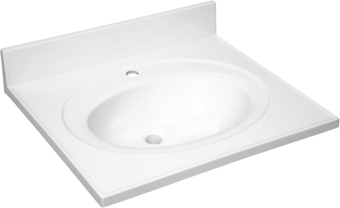 Design House Single Sink Vanity Top, 25", White, 25 in. W x 22 in. D