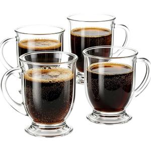 NBABSR Clear Glass Coffee Mugs Set of 4, 16 OZ Large Glass Beer Cups with Handle,Bottom NineSided Diner Mug for Men and Women Hot Beverages,Tea, Cappuccino, Latte, Espresso, Juice Mothers