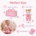 OUOZZZ Baby Doll Accessories with Soft Doll, Bassinet, Blanket and Bottle, Interactive Pretend Playset for Social Emotional Learning, Toy for 2 Year Old Girls