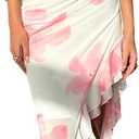 Milumia Women's Floral Cut Out Vacation Dress Ruffle Asymmetrical Strapless Sundress Long Dresses (Pink and White) S