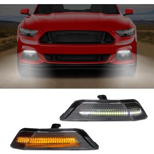 LED DRL Front Bumper Turn Signal Light Compatible With Ford Mustang 2015 2016 2017, Transparent Lens White Turn Water Light/Amber Sequential Turn Signal Light, 2PCS