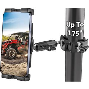 GDZN UTV Phone Mount for 1.5"-1.75" Roll Cage, Anti-Vibration Heavy Duty UTV/SXS Phone Holder with 360 Adjustable Arm, Aluminum Alloy Roll Bar Bracket Fit Polaris RZR, Can-Am for 4.7"-7.6" Devices