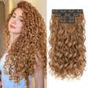 Curly Clip In Hair Extensions, 4PCS 20 Inch Medium Reddish Blonde Extensions Clip Ins, Lace Weft Short Curly Invisible Natural Hairpieces for Women