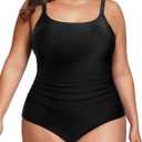 Daci Women Plus Size One Piece Swimsuit Athletic Tummy Control Ruched Bathing Suit with U-Back (14Plus, Black2)