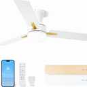 LANMEL 42 Inch Flush Mount Ceiling Fan with Light, App&Remote Control, Low Profile Modern Ceiling Fan, 6 Speed, Reversible, 3000k-6500k Dimmable LED, Quiet DC Motor for Indoor Outdoor, Gold White
