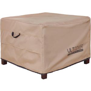 ULTCOVER Waterproof Patio Ottoman Cover Square Outdoor Side Table Furniture Covers Size 32L x 32W x 20H inch (Brown)