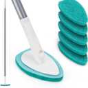 Shower Scrubber with Long Handle, 47'' Bathtub Scrub Brush, Bathroom Tub and Tile Cleaning Tool with 6 Refill Pads