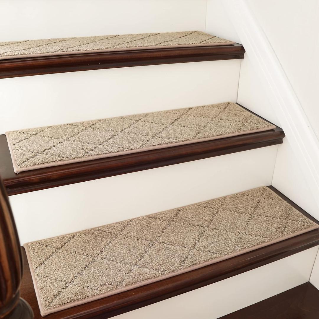 COSY HOMEER Edging Stair Treads Non-Slip Carpet Mat 28inX9in Indoor Stair Runners for Wooden Steps, Edging Stair Rugs for Kids and Dogs, 100% Polyester TPE Backing (10pc, Beige) COSY HOMEER Edging Stair Treads Non-Slip Carpet Mat 28inX9in Indoor Stair Runners for Wooden Steps, Edging Stair Rugs for Kids and Dogs, 100% Polyester TPE Backing (10pc, Beige)