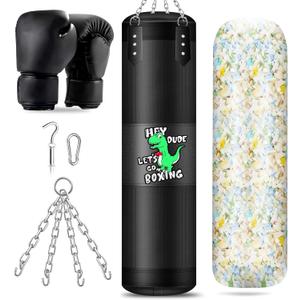 Kids Punching Bag Set, 2.75ft Filled Heavy Bag Kickboxing Bag with 2KG Sponge & 6oz Gloves, Hanging Boxing Bag for Kids Youth Boxing, MMA, Muay Thai, Karate, Martial Art, Home Gym Training