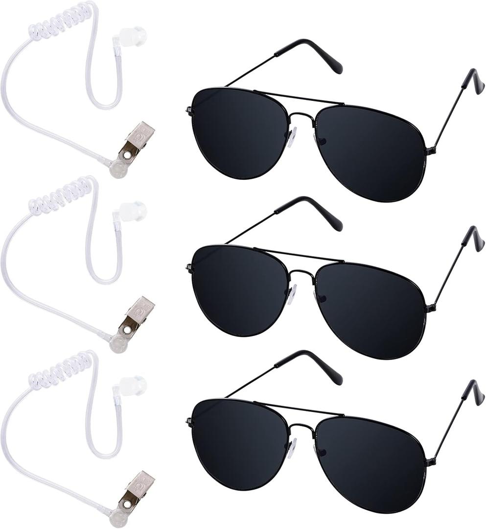 Sucrain Playing Cosplay Black Sunglasses with Earpiece Earplugs Ring Bearer for Halloween Costume, Pack Of 6