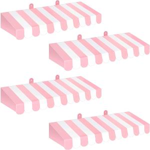 Boao 4 Pack Pink Circus Awning Decoration 3D Pink And White Stripe Cardboard Awning Candyland Christmas Wall Decor Sweet Christmas Party Favors for Lemonade Stand Ice Cream Truck Bulletin Board