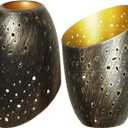 Metal Small Cut Corner Lamp Shade Laser Star Bevel Floor Lampshade Bronze Outside And Gold Inside 4.4" Top X 5.9"Height (2 Pcs)
