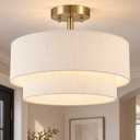 White Semi Flush Mount Ceiling Light, 16.5'' Drum Ceiling Light Fixture