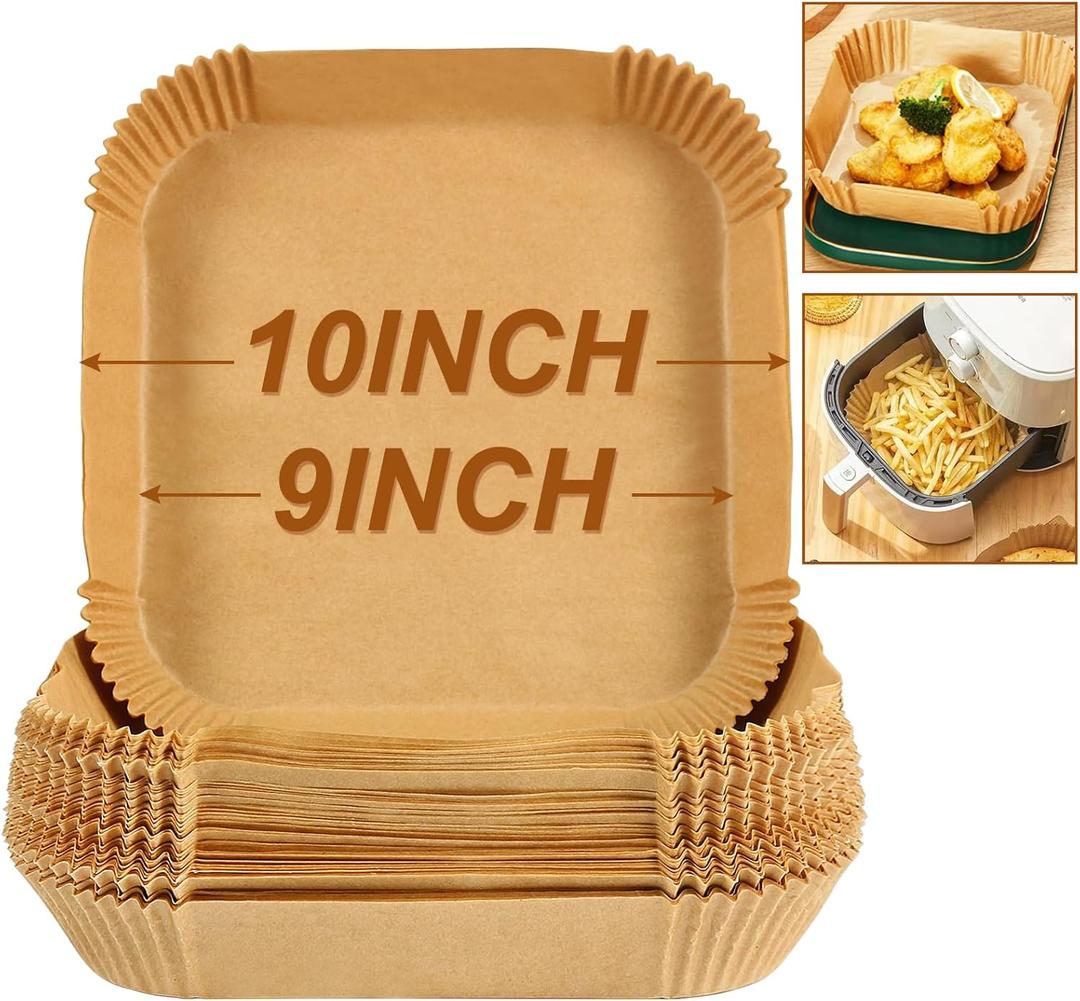 BYKITCHEN Large Air Fryer Liners, 10 Inch Square Air Fryer Liners, XL Airfryer Parchment Paper, Compatible with Corsori, Power XL, Gourmia Airfryer and More (Set of 50)
