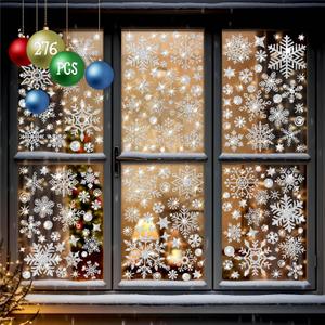 5 x 276PCS Glitter Snowflake Window Clings, 35+ Designs Double Sided Static Stickers Window Decoration Christmas Ornaments Reusable Winter Party Supplies New Year Decals for Winter Holiday (8 Sheets)