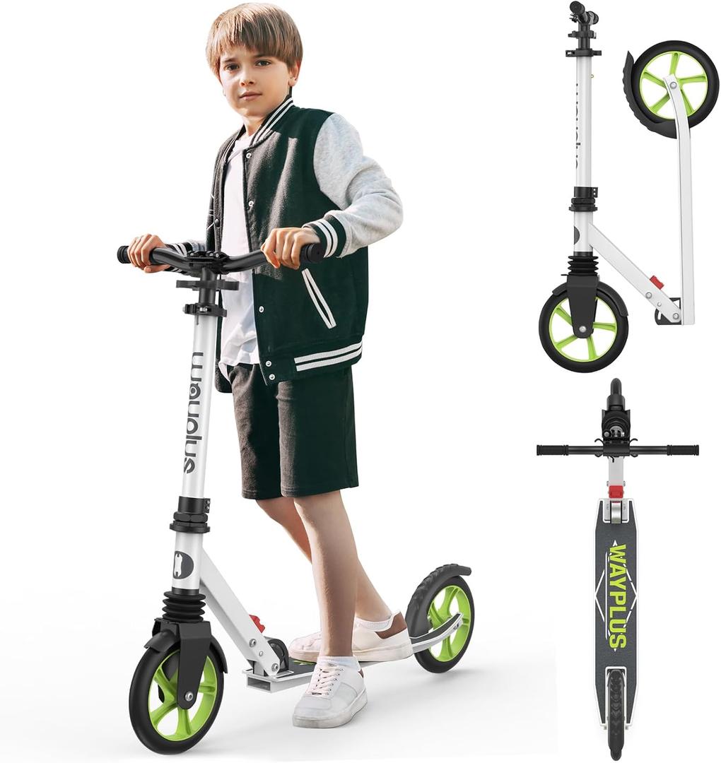 WAYPLUS KS1 Kick Scooter for Ages 6+,Kid, Teens & Adults. Max Load 240 LBS. Foldable, Lightweight, 8IN Big Wheels for Kids, Teen and Adults, 4 Adjustable Levels. Bearing ABEC9 FED Fitness