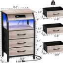 SZLHANJZ End Table with 3 Drawers, Night Stand with Charger Station and LED Lights, Small Nightstand with Fabric Storage, Farmhouse Side Table for Bedside, Living Room, Dorm, Greige