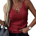 Womens Sexy V Neck Tank Shirts Top Sleeveless Casual Basic Drawstring Rib Knit Tops, Red, M