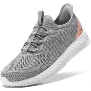 STQ Slip ins Walking Shoes Women Arch Support Slip on Hands Free Sneakers Non Slip Maternity Fashion Orthopedic Diabetic Light Grey Pink Size 8.5