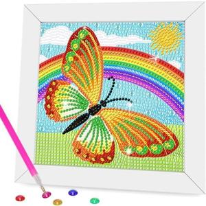 Miairivy Diamond Painting Kits for Kids, DIY 5D Cute Cartoon Diamond Art with Frame, Extremely Creative Crafts, Gifts, Birthday Gifts and Room Decor for Girls and Boys Ages 4-12 (Butterfly-1), Set of 2