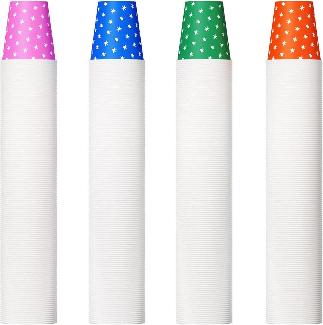 500 Pack 5oz Paper Cups, Multicolor Paper Disposable Cups, Small Mouthwash Cups, Cold Beverage Drinking Cup for Party, Travel and Event (Stars)