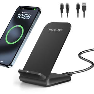 20W Fast Wireless Charger,Wireless Charging Stand Compatible with iPhone 16,16 Pro,15,14,13,12,11 Series/X/XS,Phone Charger for Galaxy S25/S24/S23/Note,Pixel/LG (No Plug) (Black)