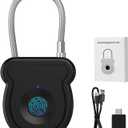 Smart Fingerprint Padlock for Luggage - 20 User Capacity, USB Key & Emergency Code, Keyless Biometric Lock for Gym Locker, Suitcase, Backpack, Toolbox & Handbag (Black)