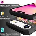 Compatible for iPhone 17 Air Case with Card Holder Cute - Kawaii Design Military-Grade Drop Protection Rugged Wallet Cases for Women (Black Red Garden Flower)