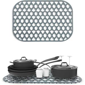 Sink Protectors for Kitchen Sink 13x11 &16x12 & 18x12 & 19x13 & 22x13 & 21x16 & 24x13 & 26x14 & 28x14 & 30x16, Large Farmhouse Silicone Sink Mat Grid for Bottom of Sink (16.8"x12.6")