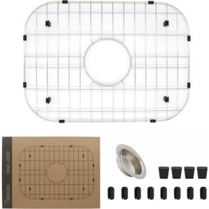 Kitchen Sink Grid 18-7/8" x 13-3/4"- Heavy Duty Kitchen Sink Protector with Built-in Strainer & Center Drain, Non-Slip Rubber Feet & Scratch Resistant Bottom Guard