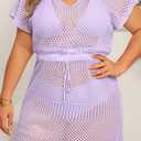 Aqua Eve Plus Size Swimsuit Cover Up for Women-Crochet Beach Dress V Neck Tie Waist Bathing Suit Cover Up (Purple)