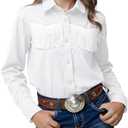 Noomelfish Girls Fringe Snap Button Down Western Shirt Cowgirl Long Sleeve Blouse Tops (5-12 Years) L