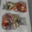 Hodao Thanksgiving Orange Pumpkin Decorations  Hand-Painted Resin Figurine Set with Gold Bow, Fall Harvest Autumn Tabletop Ornaments, Gift for Mantel, Dining Table, Tiered Tray, Seasonal Home Dcor