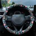 Flowers and Strawberries Steering Wheel Cover Auto Leather Steering Wheel Protector, Anti-Slip, Breathable, Absorbing Sweat, Universal Car Accessories 14.515 inch,Fit for Most Car, Trucks, SUV