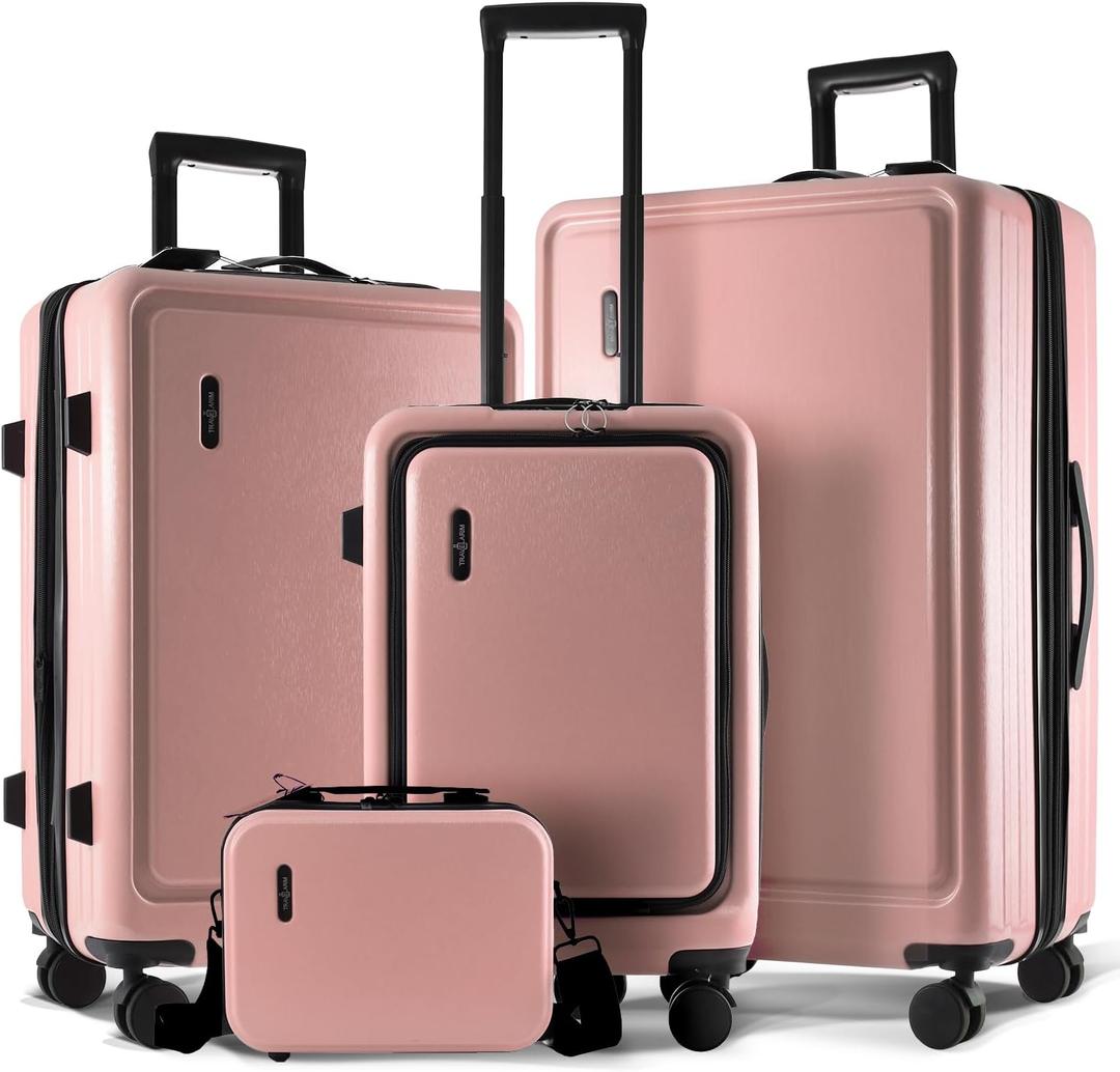 TRAVELARIM Hard Shell Luggage Sets with Spinner Wheels 4 Piece, Expandable Large Suitcases with TSA Lock, Travel Large Suitcase Set, Black Luggage Set (Pink)